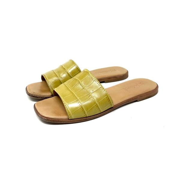 Madewell The Lianne Slide in Croc Embossed Leather - Yellow Green Tan - Size 5.5 - Picture 3 of 7